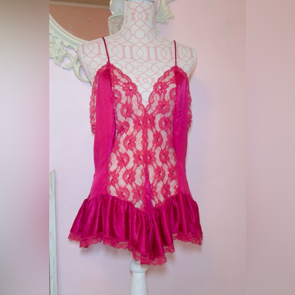 Hot Pink Vintage Lace Lingerie Top